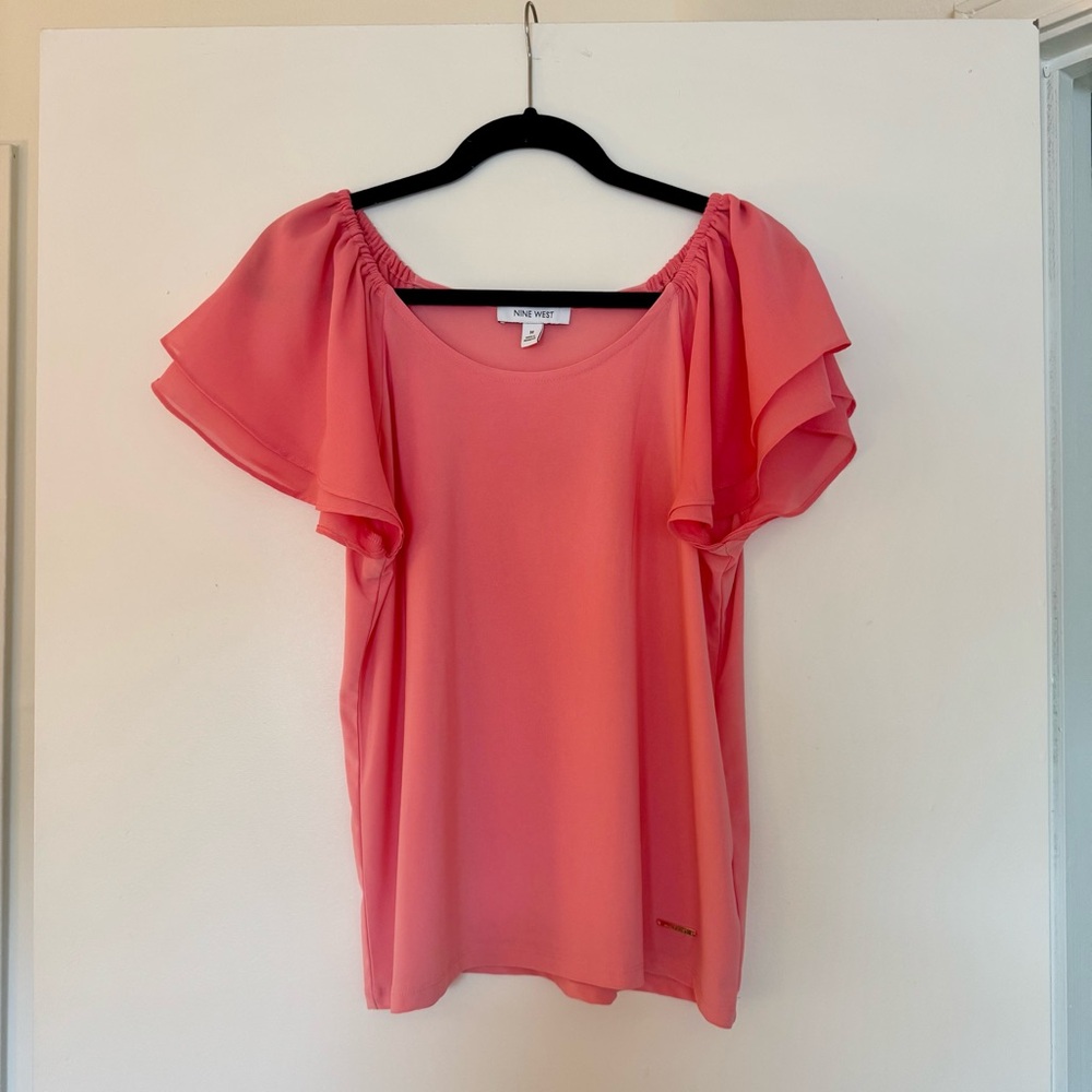 Nine West Coral Pink Flutter Sleeve Blouse